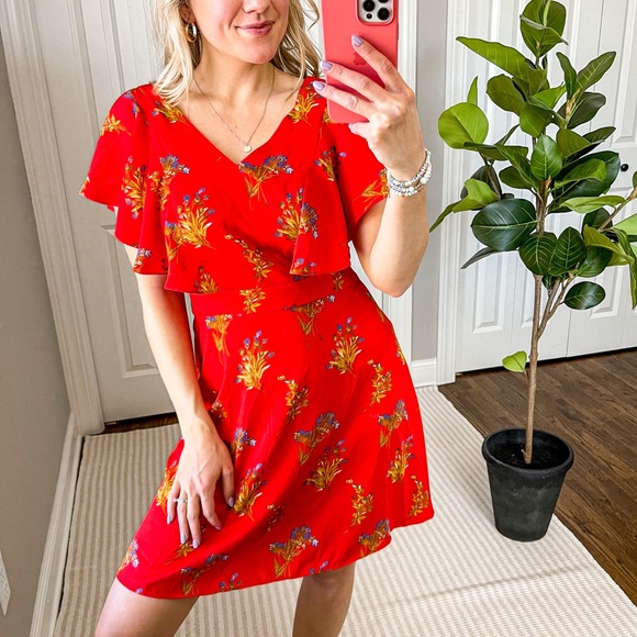 Chelsea28 Ruffle Fit & Flare Twist Back Dress Red - Picture 2 of 7